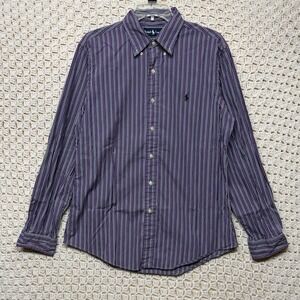 Ralph Lauren Shirt Mens M Purple Striped Long Sleeve Custom Fit Button Down VTG